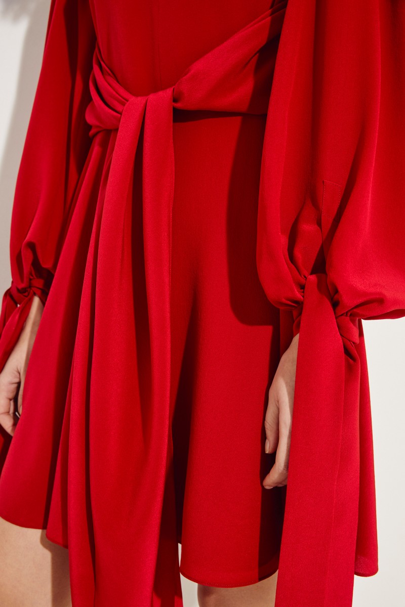 Silk-Dress with Binding Detail Red
