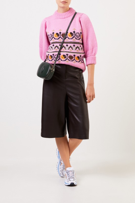 Ganni Handstrick Woll-Alpaca-Pullover mit Muster Pink/Multi