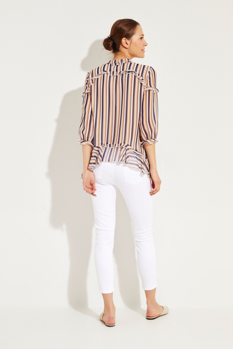 Gestreifte Bluse mit Rüschen Multi