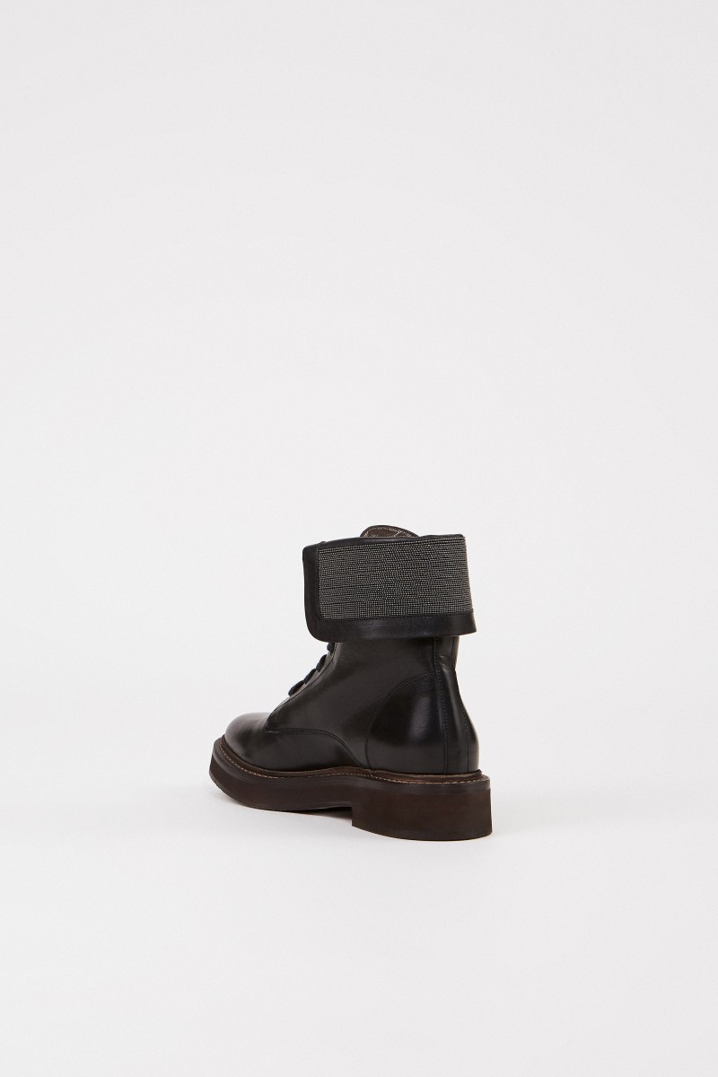 Brunello Cucinelli Leder-Boots mit Perlenverzierung Schwarz