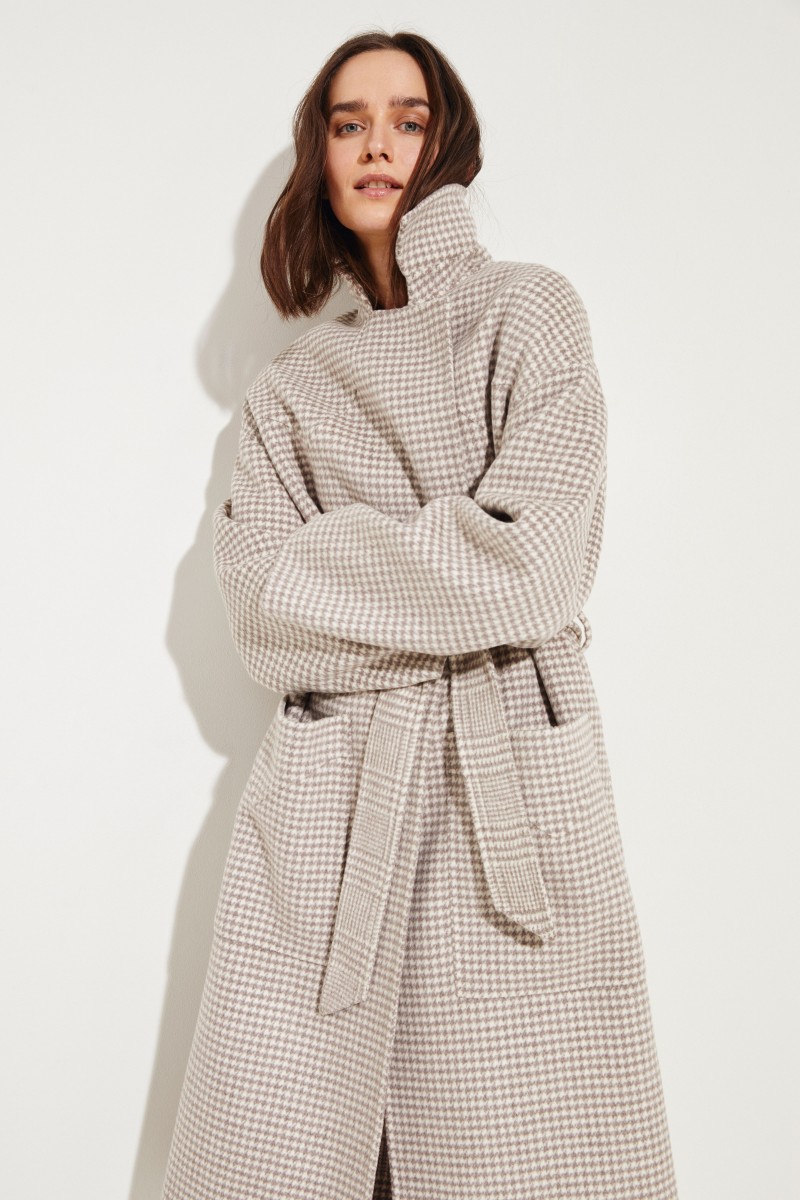 Woll-Cashmere-Mantel 'Alamo' mit Gürtel Grau/Créme
