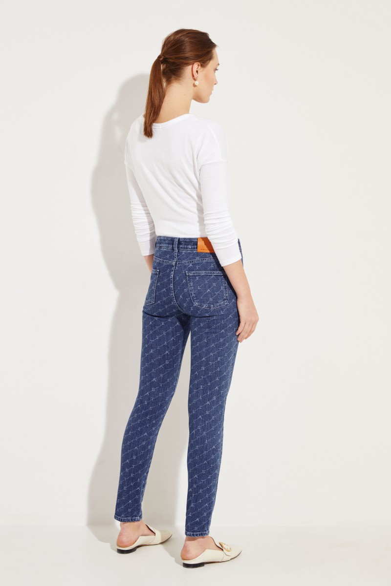 Skinny Jeans with Logo-Print Blue