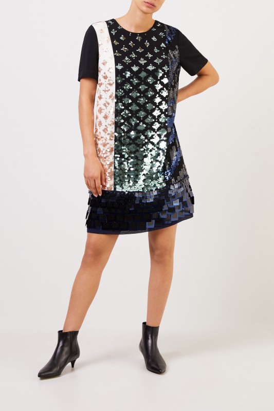 Tory Burch Kurzes Kleid mit Pailletten-Patches Schwarz/Multi