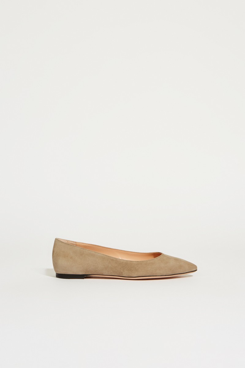 Spitzer Veloursleder-Flat 'Evonya' Taupe