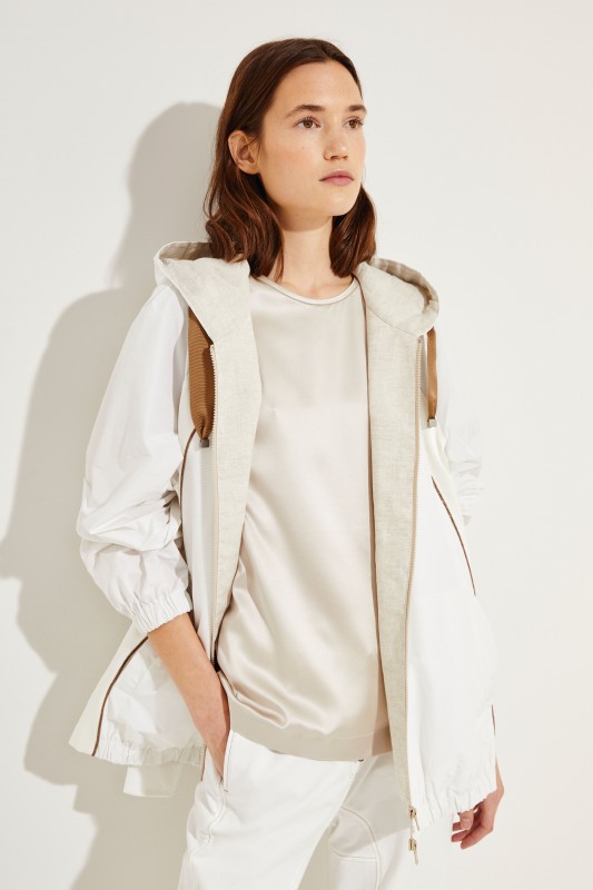 Baumwoll-Seiden-Jacke mit Perlenverzierung Weiß