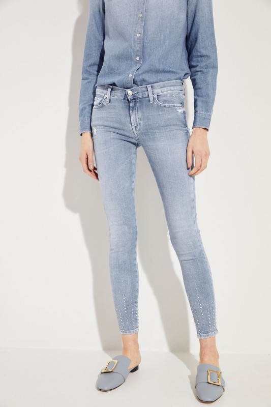 Skinny Jeans 'The Skinny Crop' mit Steinbesatz Blau
