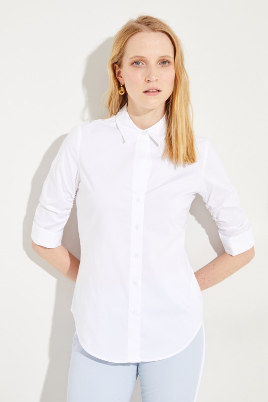 Baumwoll-Bluse mit verkürzten Ärmeln Weiß