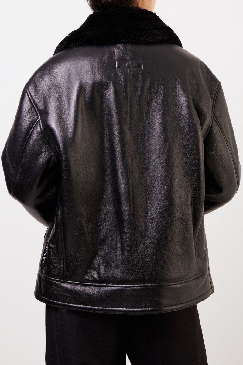 Balenciaga Klassische Lammfelljacke Schwarz