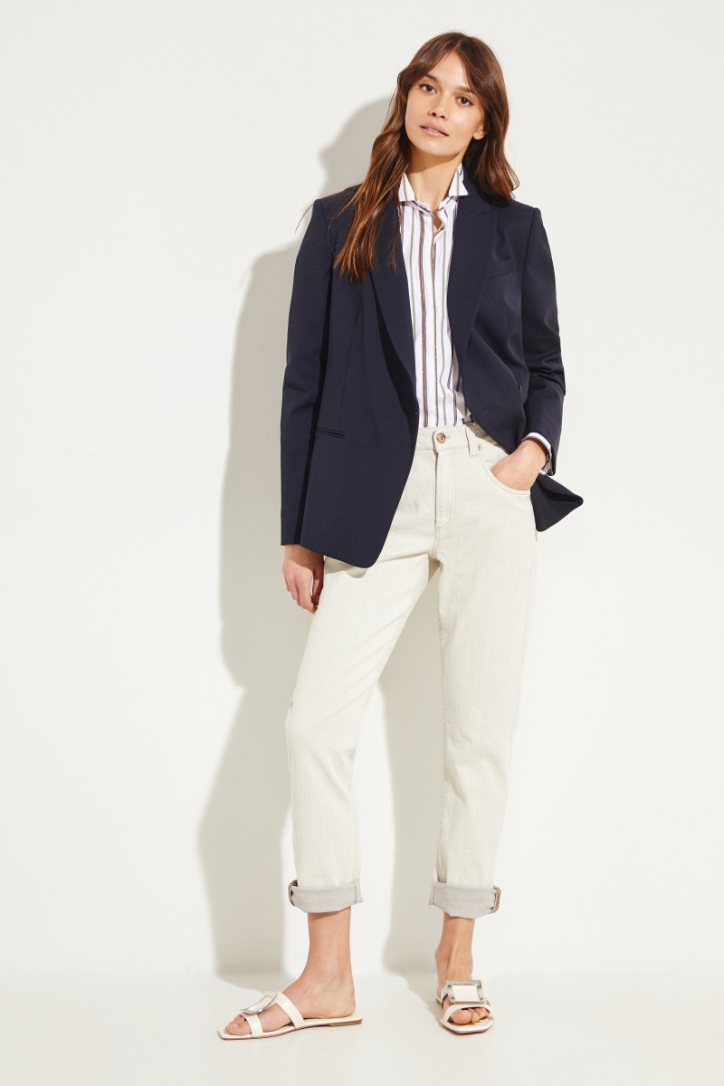 Brunello Cucinelli Gestreifte Bluse mit Perlenverzierung Multi