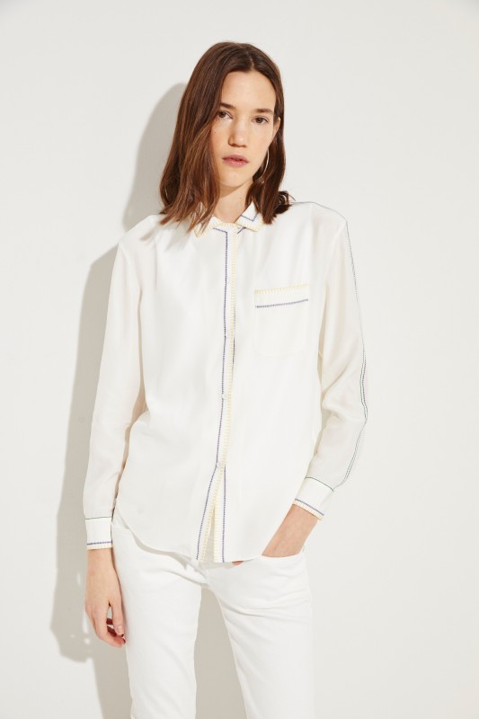 Seiden-Bluse 'Anika' mit Stickerei Weiß