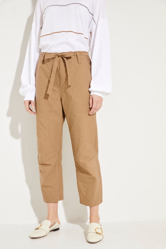Baumwoll-Hose mit Gürtel Beige