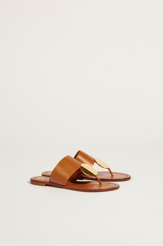 Leder-Sandale 'Patos Disk' mit goldfarbenem Detail Braun/Gold