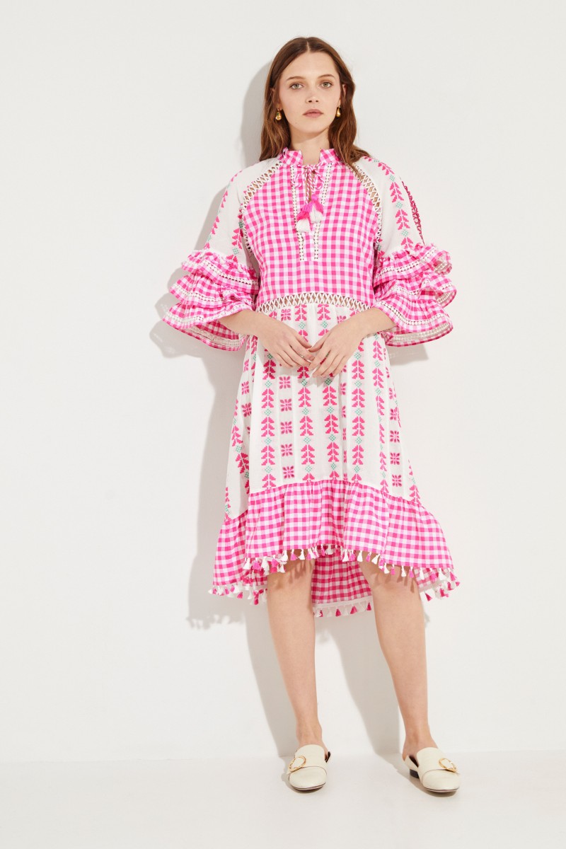 Kleid 'Lola' mit Stickdetails Fuchsia/Multi
