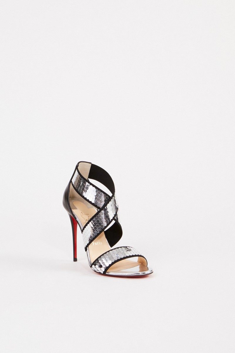 Sandalette 'Xili' mit Paillettendetails Schwarz/Silber