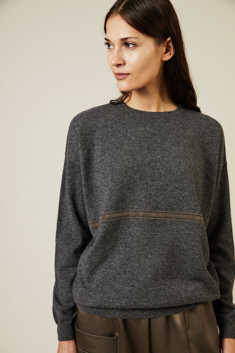 Cashmere Pullover mit Perlendetails Grau