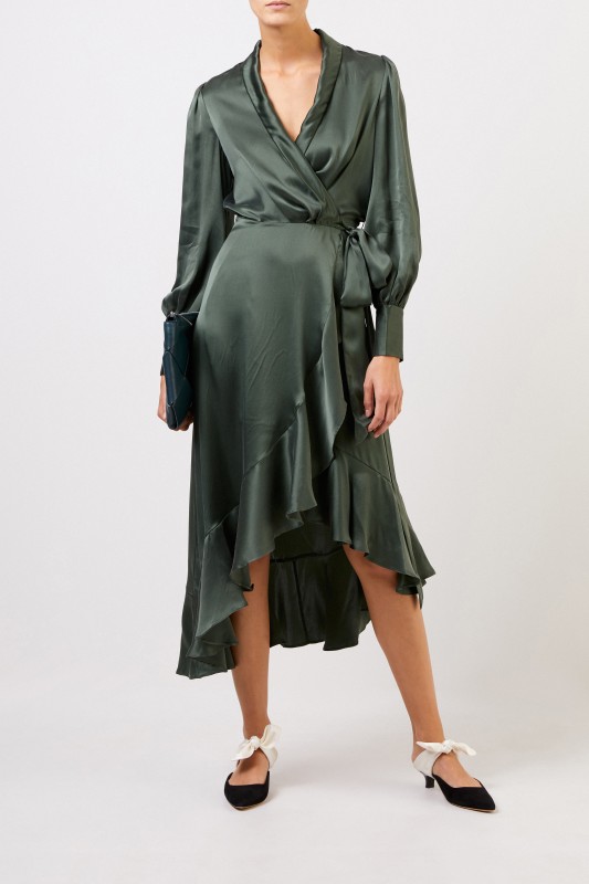 Zimmermann Seiden-Wickelkleid mit Volants Grün