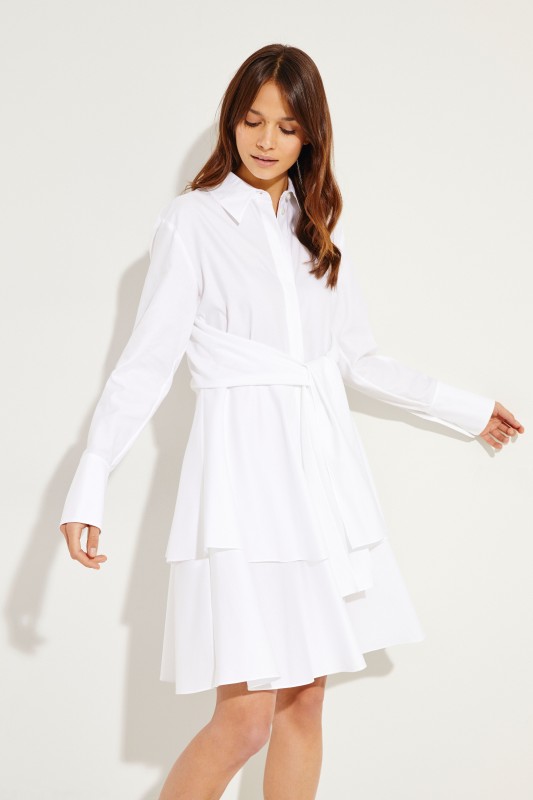 Hemdblusenkleid mit Bindedetail Weiß