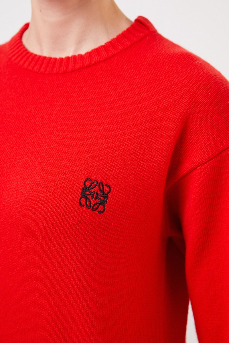 Woll-Pullover mit Logo-Stickerei Rot