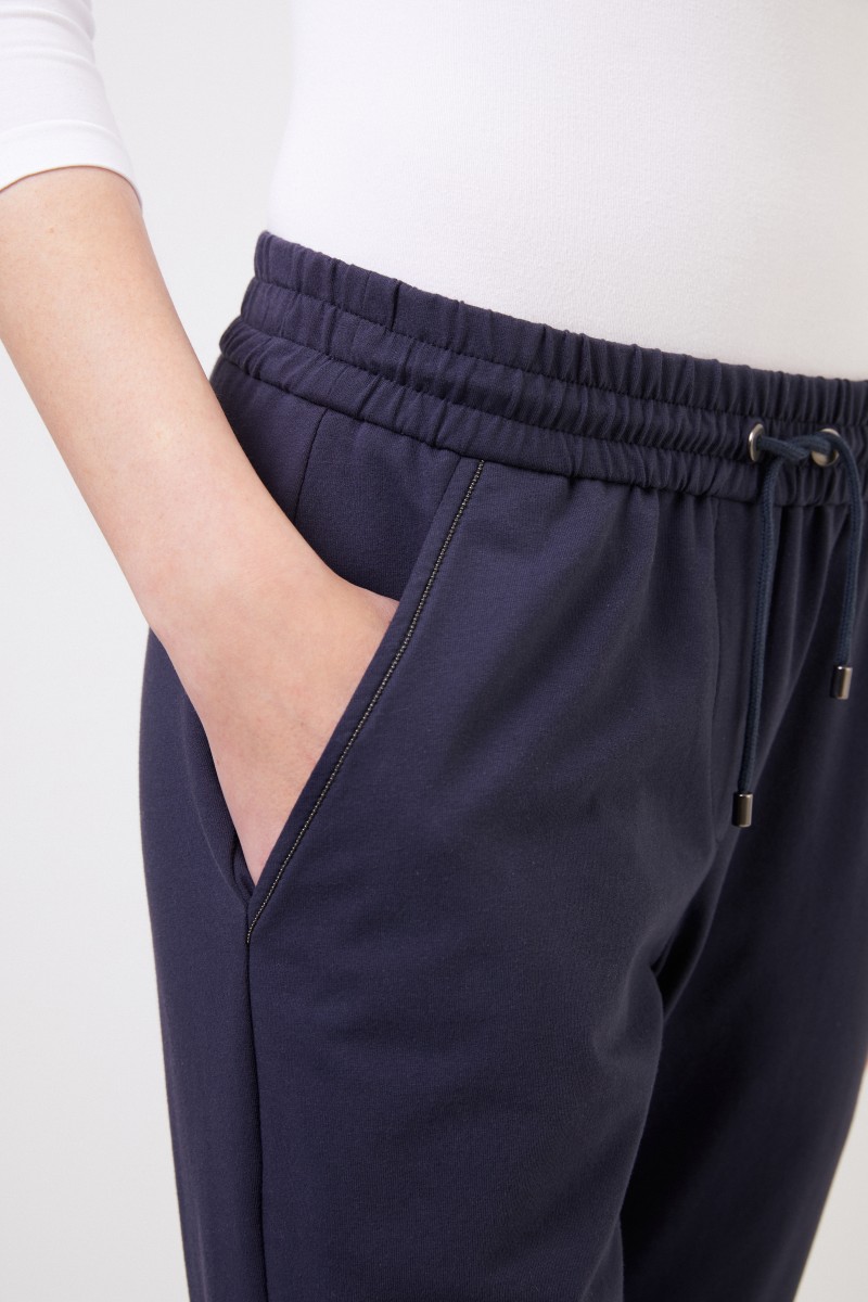 Brunello Cucinelli Baumwoll-Jogginghose mit Perlenverzierung Blau