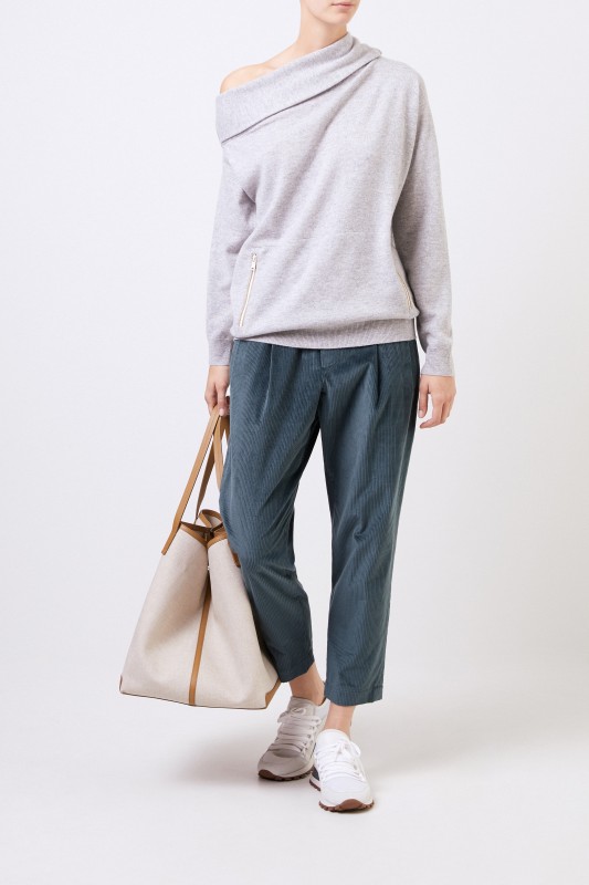 Brunello Cucinelli One-Shoulder Cashmere-Pullover Grau