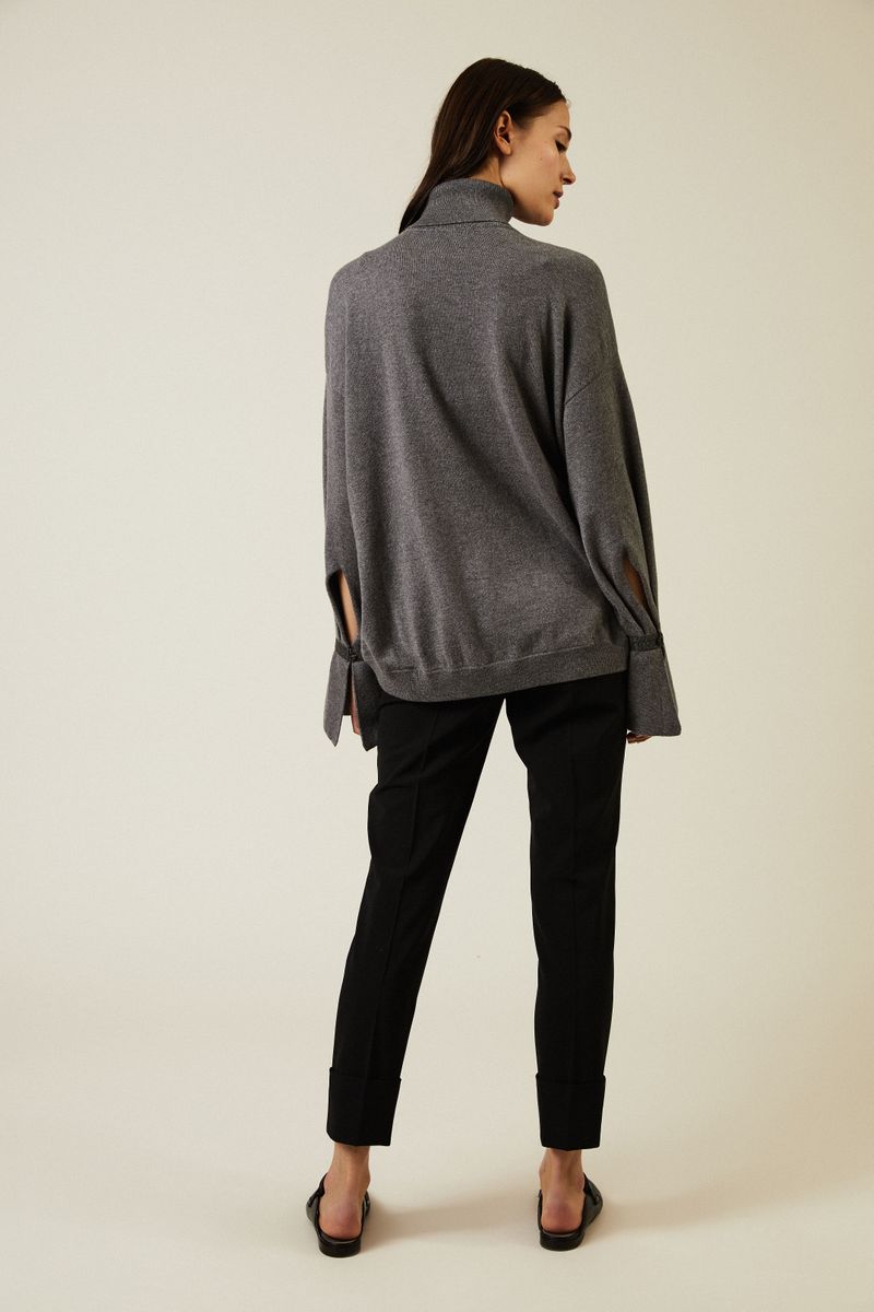 Cashmere-Rollkragenpullover mit Perlendetails Grau