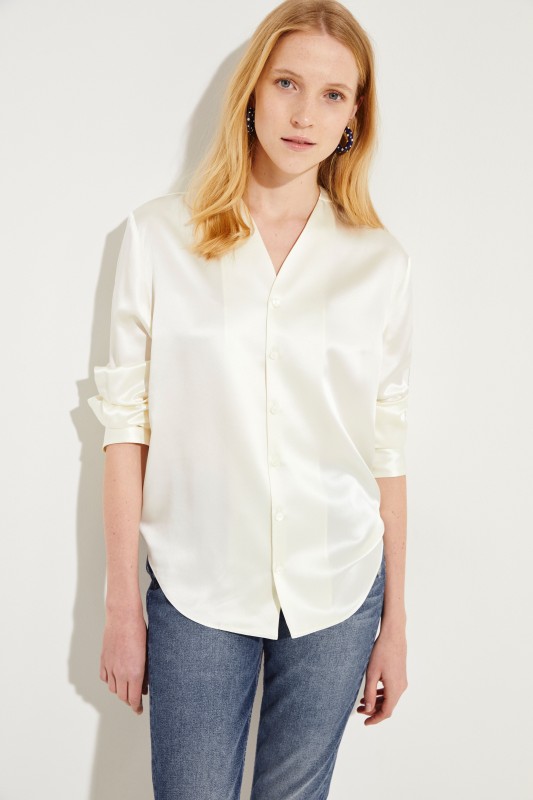 Seiden-Bluse 'Rand' mit Glanz Ecru