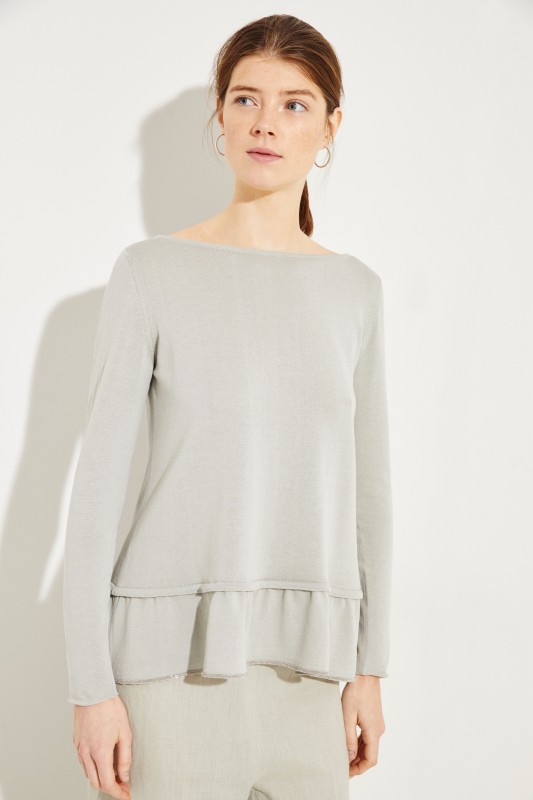 Baumwoll-Pullover mit Volants Salbei