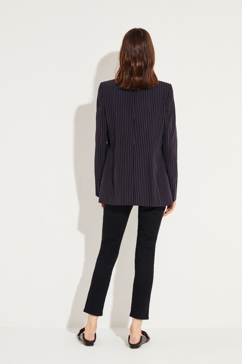 Gestreifter Wollblazer Marineblau/Pink