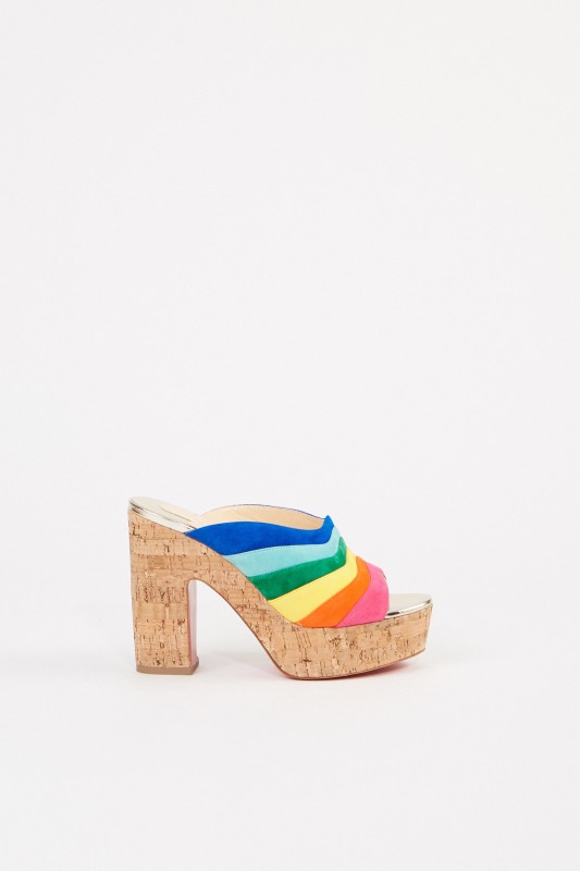 Christian Louboutin Veloursleder-Mules 'O Sister' Cork/Multi