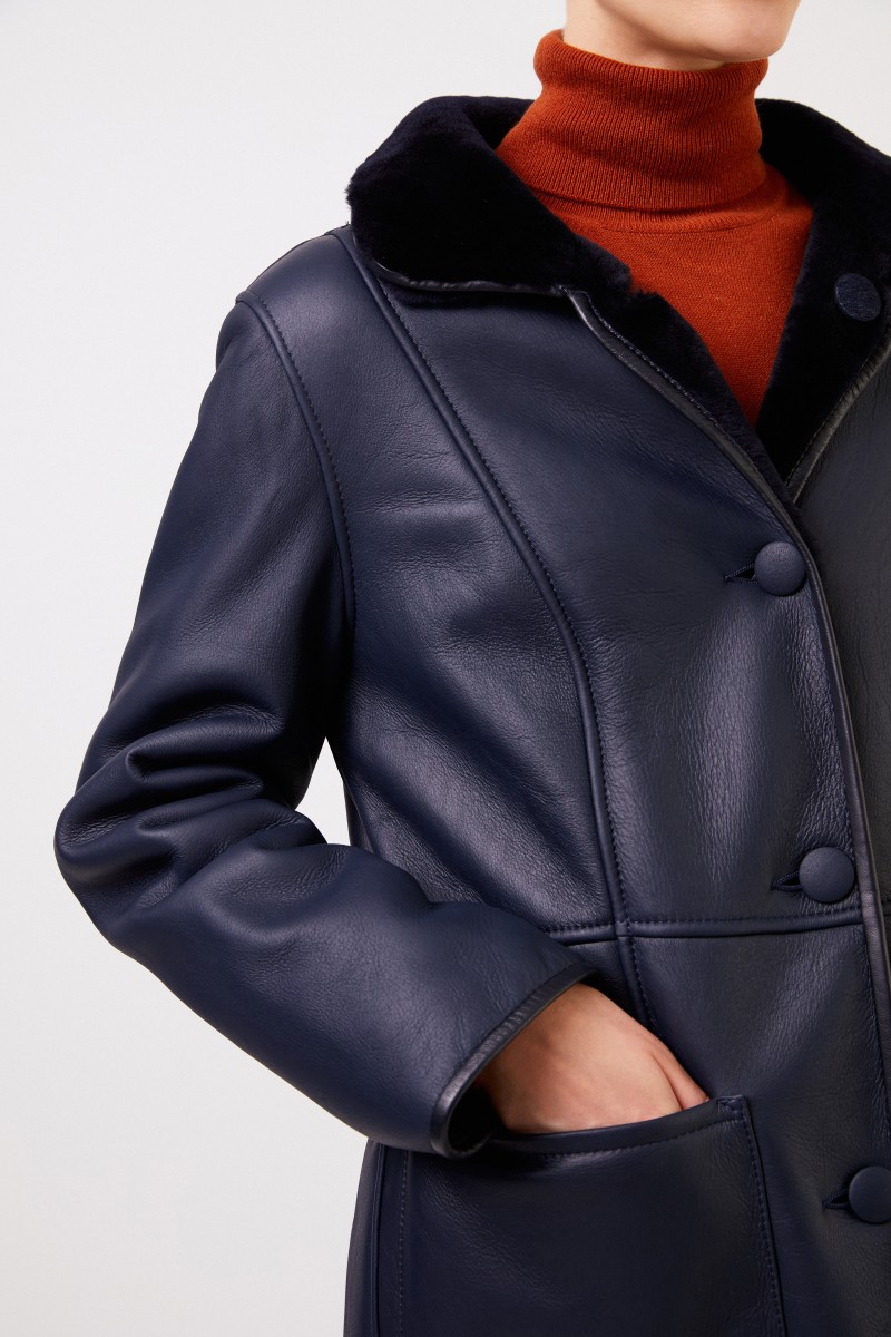 UNGER Wende-Lammfellmantel Navy