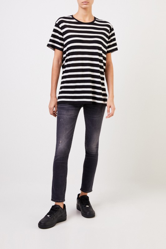 R13 Gestreiftes T-Shirt Schwarz/Weiß