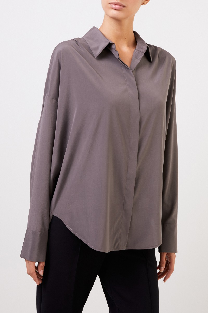 Oversize Seidenbluse Braun