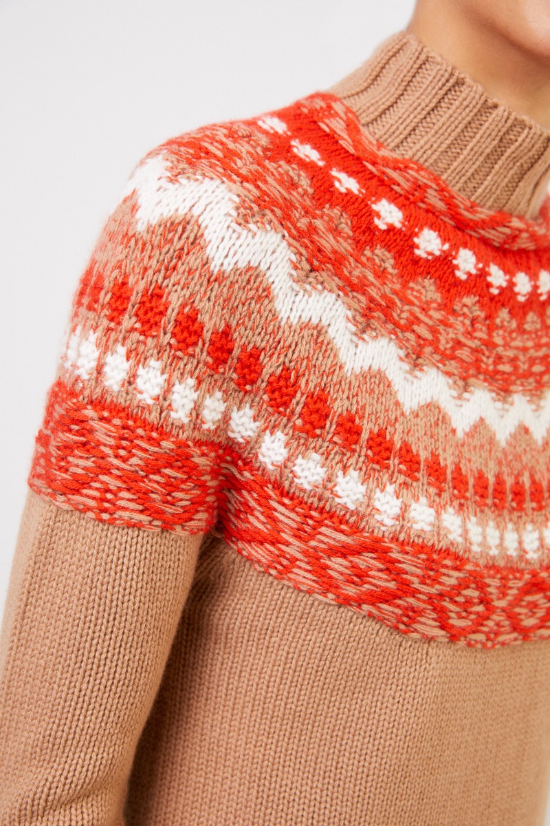 Iris von Arnim Handstrick Cashmere-Pullover 'Herti' Camel/Multi