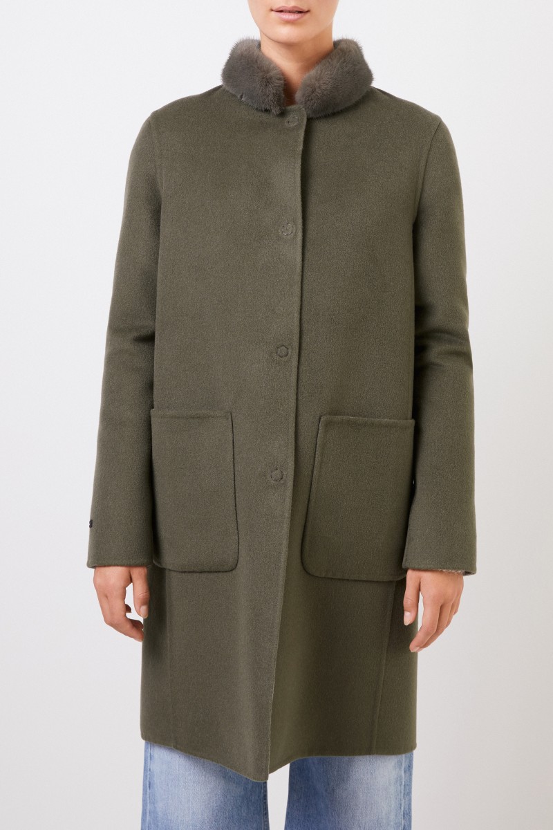 Manzoni 24 Wende-Cashmere-Wollmantel mit Nerzkragen Grün/Grau