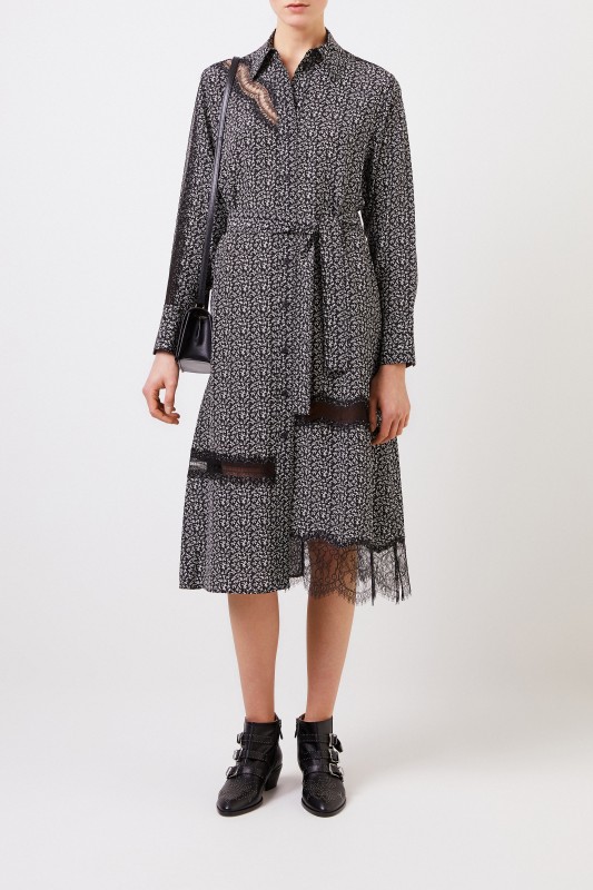 Seiden-Hemdblusenkleid 'Claude' mit Spitzendetails Multi