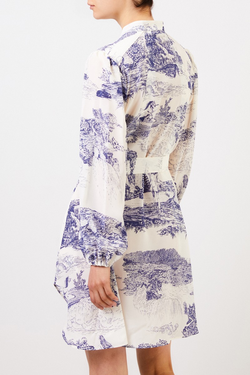 Chloé Seiden-Keid mit Print Weiß/Blau