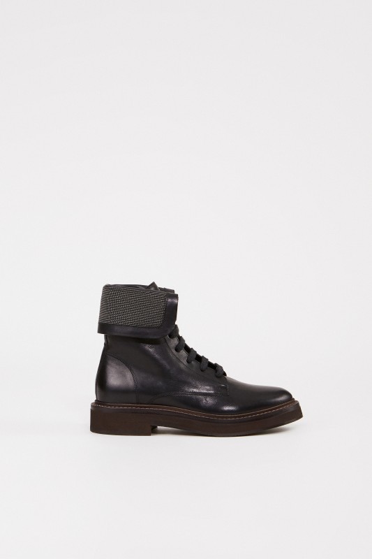 Brunello Cucinelli Leder-Boots mit Perlenverzierung Schwarz