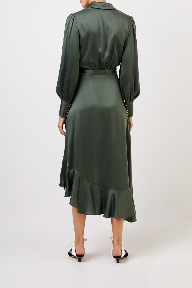 Zimmermann Seiden-Wickelkleid mit Volants Grün