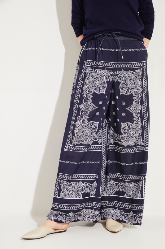 Weite Hose mit Print Blau/Weiß