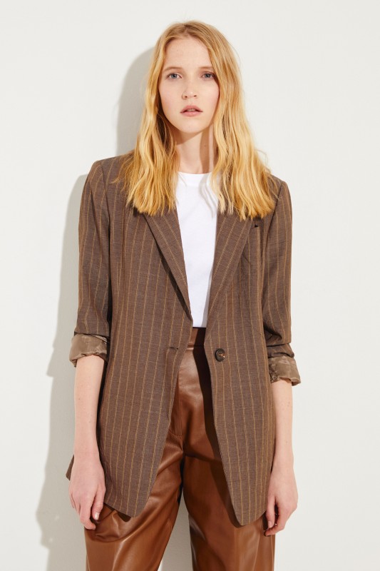 Gestreifter Woll-Blazer Braun