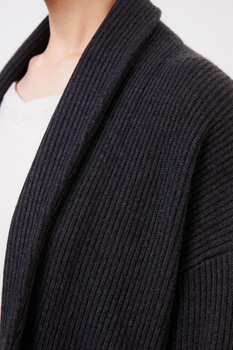 Brunello Cucinelli Langer Cashmere-Cardigan mit Gürtel Anthrazit