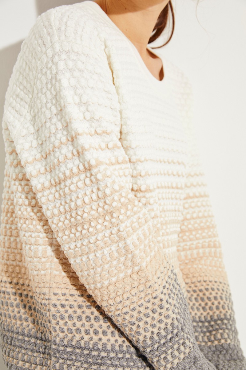 Woll-Pullover mit Strickmuster Beige/Grau