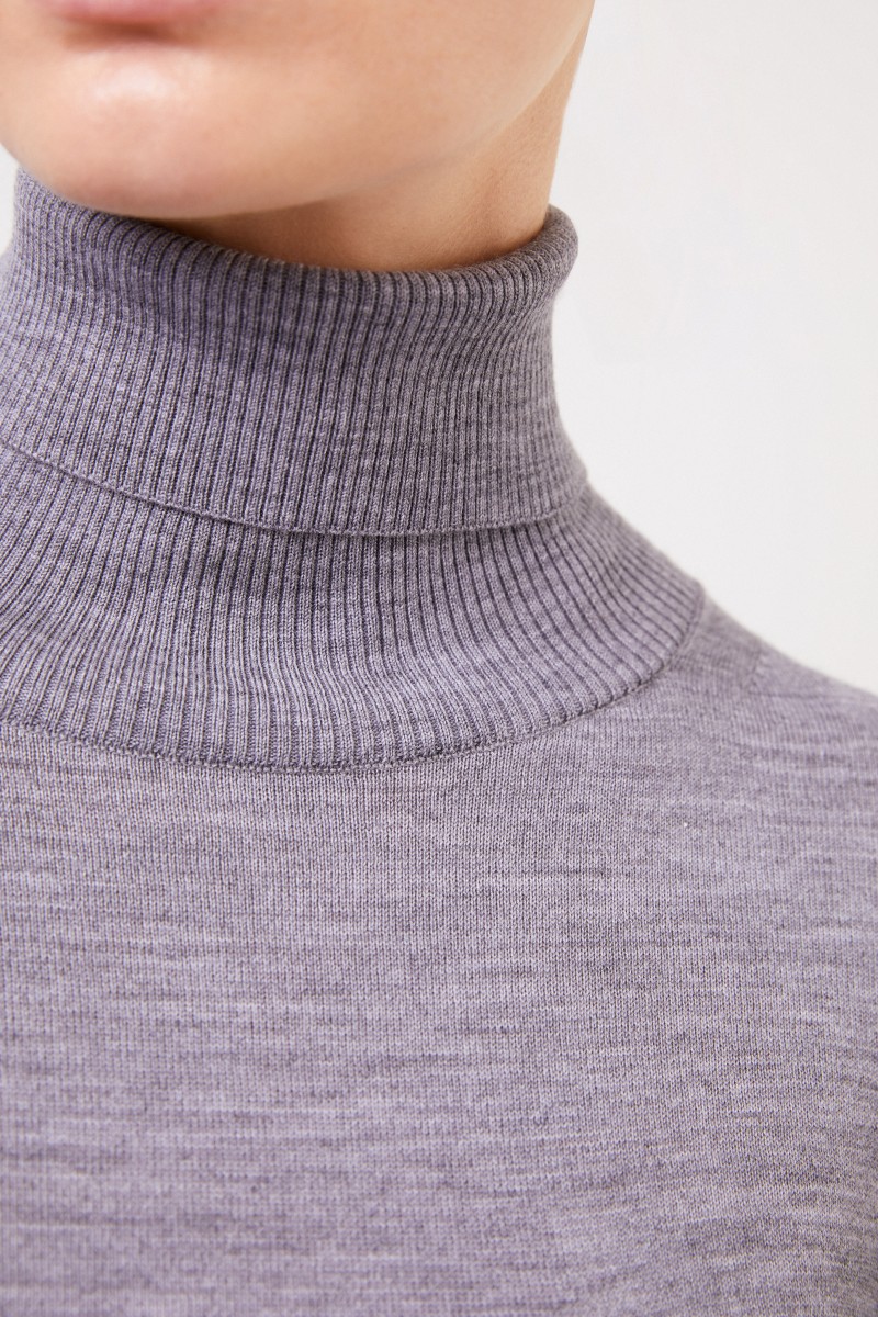 Sacai Wollkleid mit Lace-Detail Grau/Crème