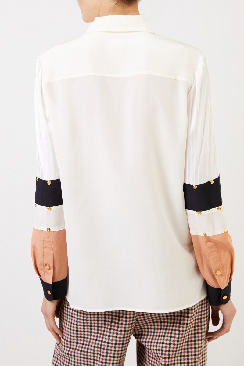 Tory Burch Seiden-Bluse mit Streifendetails Crème/Multi