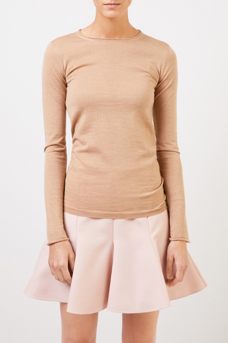 Woll-Longsleeve mit Detail Sand