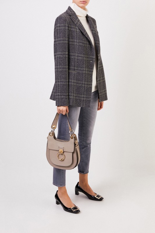 Fabiana Filippi Wool blazer with checked pattern and pearl decoration Grey/Multi