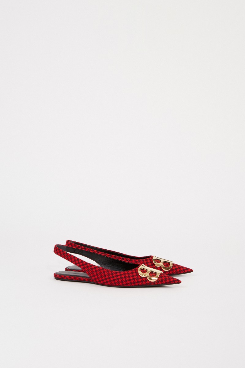 Balenciaga Spitzer Leder-Flat mit Pepitamuster Rot/Schwarz