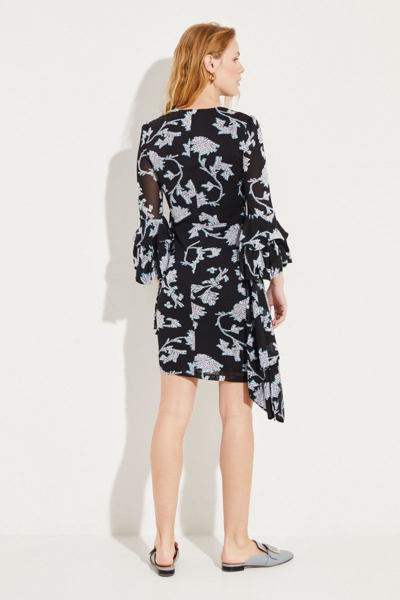 Kleid 'Faridah' mit Wickeldetail Schwarz/Multi