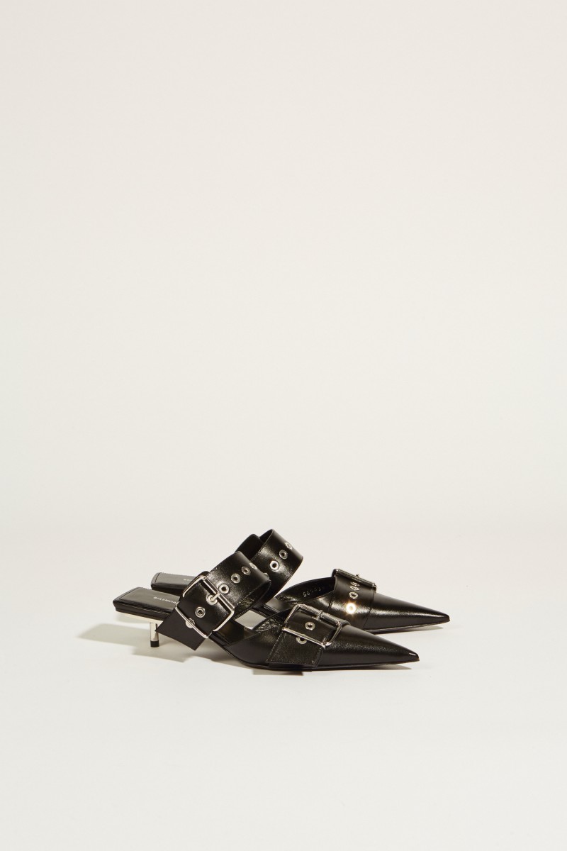 Leder-Mule mit Schnallen Schwarz
