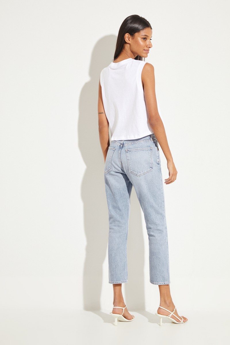 Baumwoll-Top 'Cropped Muscle T' Weiß